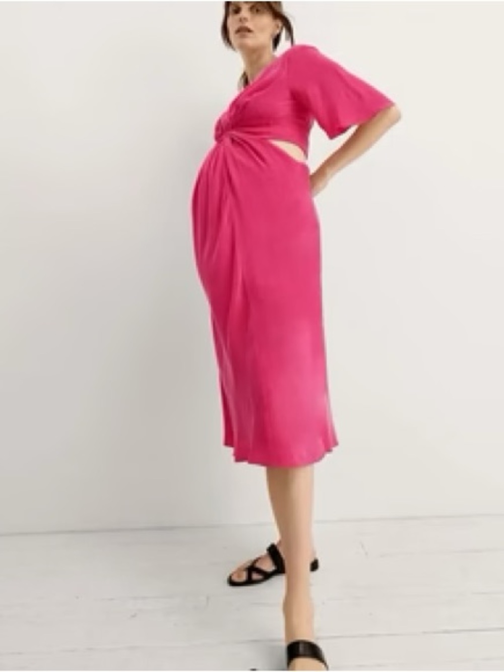 Hatch Hot Pink Twist-Front Midi Dress
